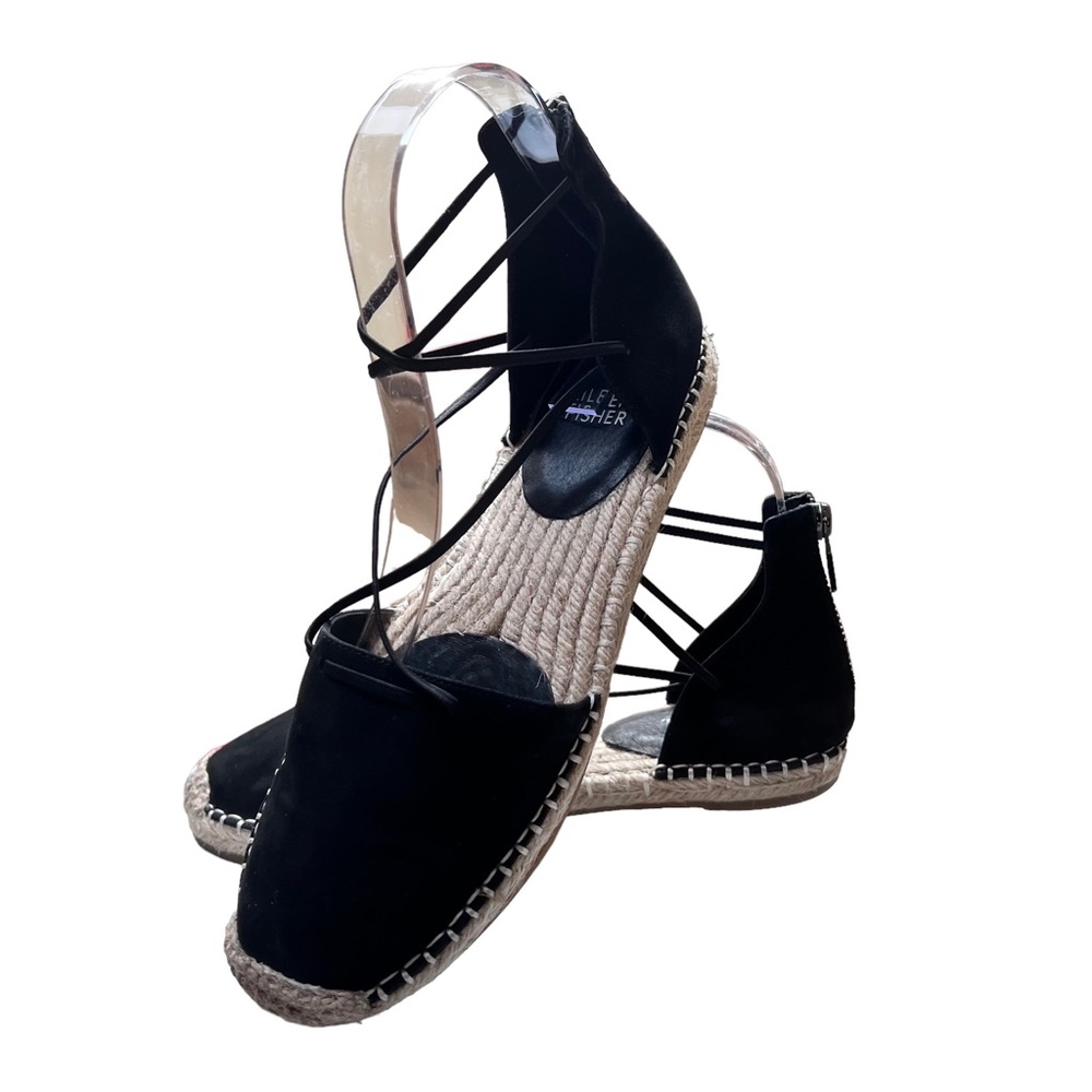 Eileen Fisher Lace-up Espadrilles. Size 7 Nubuck Black Suede . Rear zipper - Picture 4 of 12